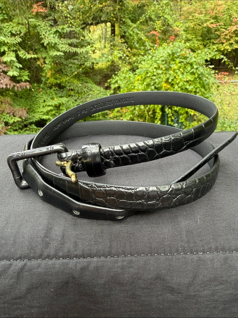 Banana Republic Black Croc-Embossed Leather Belt with Mixed Metal Buckle